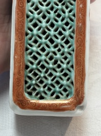 A Chinese iron-red and green-enamelled reticulated incense stick holder, 19th C.