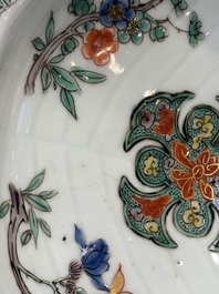 Three Chinese famille verte and Imari-style shell-form dishes, Kangxi