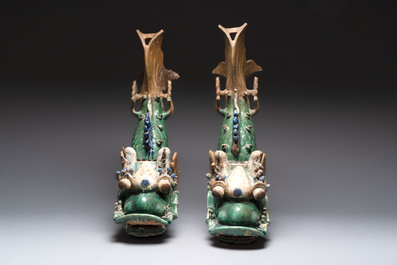 A pair of large Chinese polychrome-glazed fish-form roof tiles, 19th C.