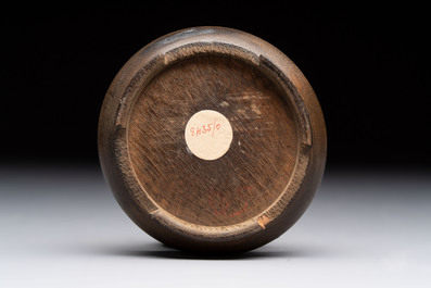 A Chinese doucai 'Zhou Dunyi 周敦颐' cup on wooden stand, Xianfeng mark and of the period