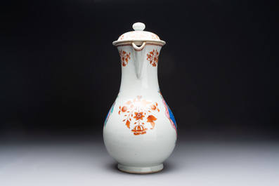 A massive Chinese famille rose armorial ewer with the arms of Faverolles for the French market, Qianlong, ca. 1765