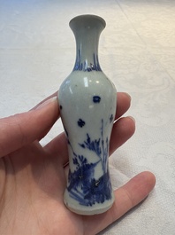 A pair of Chinese powder-blue vases and a blue and white 'Hatcher Cargo' vase, Transitional period