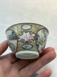 A Chinese Canton famille rose 'mandarin subject' cup and saucer, Qianlong