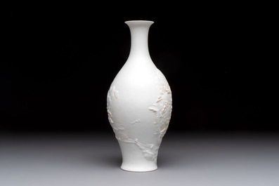 A Chinese 'mountainous landscape' biscuit vase, Wang Bing Rong 王炳荣 mark, Republic