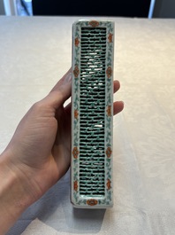 A Chinese iron-red and green-enamelled reticulated incense stick holder, 19th C.