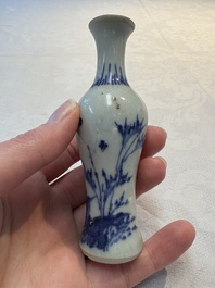 A pair of Chinese powder-blue vases and a blue and white 'Hatcher Cargo' vase, Transitional period