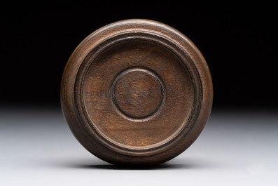 A Chinese doucai 'Zhou Dunyi 周敦颐' cup on wooden stand, Xianfeng mark and of the period
