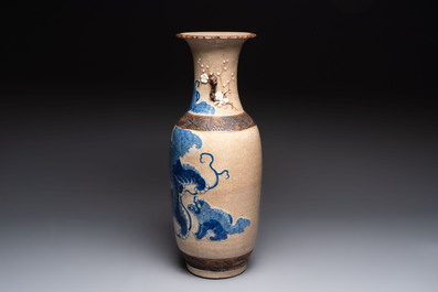 A Chinese Nanking blue and white crackle-glazed 'Buddhist lion' vase, Chenghua mark, 19th C.