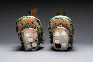 A pair of large Chinese polychrome-glazed fish-form roof tiles, 19th C.
