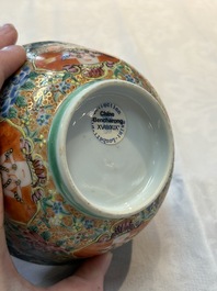 A rare Chinese polychrome orange-ground Bencharong 'Thepphanom' bowl and cover for the Thai market, 19th C.