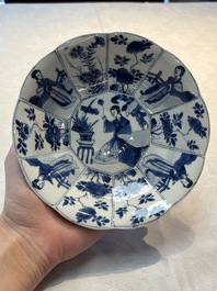 A pair of Chinese blue and white flower-shaped 'Long Eliza' plates, Kangxi