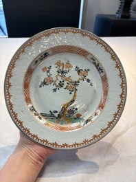 A Chinese wucai jar and cover, a famille verte vase, a dish and three plates, Kangxi