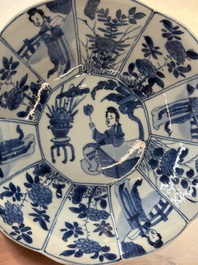 A pair of Chinese blue and white flower-shaped 'Long Eliza' plates, Kangxi
