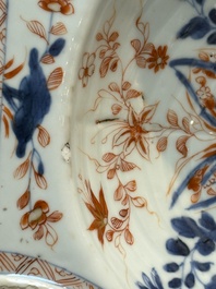 Three Chinese famille verte and Imari-style shell-form dishes, Kangxi