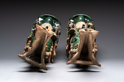 A pair of large Chinese polychrome-glazed fish-form roof tiles, 19th C.