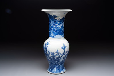 A Chinese blue and white 'riverscape' 'yenyen' vase, 19th C.