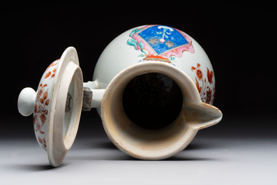 A massive Chinese famille rose armorial ewer with the arms of Faverolles for the French market, Qianlong, ca. 1765