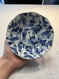 A pair of Chinese blue and white flower-shaped 'Long Eliza' plates, Kangxi