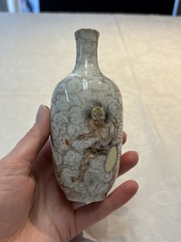 A Chinese famille rose and grisaille 'Zhongkui' vase, Daoguang mark, 20th C.