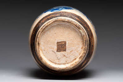 A Chinese Nanking blue and white crackle-glazed 'Buddhist lion' vase, Chenghua mark, 19th C.