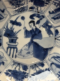 A pair of Chinese blue and white flower-shaped 'Long Eliza' plates, Kangxi