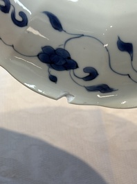 A pair of Chinese blue and white flower-shaped 'Long Eliza' plates, Kangxi