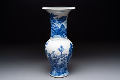 A Chinese blue and white 'riverscape' 'yenyen' vase, 19th C.