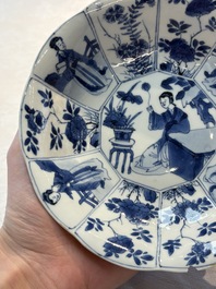 A pair of Chinese blue and white flower-shaped 'Long Eliza' plates, Kangxi