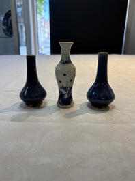 A pair of Chinese powder-blue vases and a blue and white 'Hatcher Cargo' vase, Transitional period