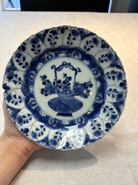 Seven Chinese blue and white plates with floral design, Kangxi