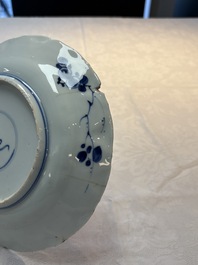 Seven Chinese blue and white plates with floral design, Kangxi