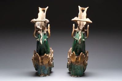 A pair of large Chinese polychrome-glazed fish-form roof tiles, 19th C.