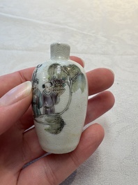 Four Chinese famille rose and verte snuff bottles, dragon and Qianlong marks, 19th C.