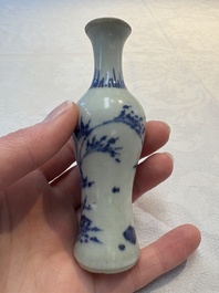 A pair of Chinese powder-blue vases and a blue and white 'Hatcher Cargo' vase, Transitional period