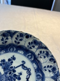 Seven Chinese blue and white plates with floral design, Kangxi