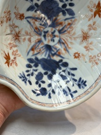 Three Chinese famille verte and Imari-style shell-form dishes, Kangxi