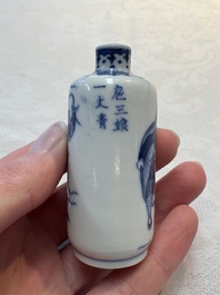 A Chinese blue and white 'Water Margin' snuff bottle, 19th C.