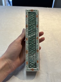 A Chinese iron-red and green-enamelled reticulated incense stick holder, 19th C.