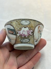 A Chinese Canton famille rose 'mandarin subject' cup and saucer, Qianlong