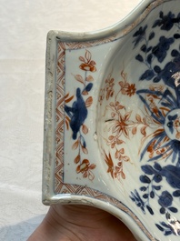 Three Chinese famille verte and Imari-style shell-form dishes, Kangxi