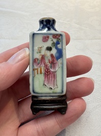 Four Chinese famille rose and verte snuff bottles, dragon and Qianlong marks, 19th C.
