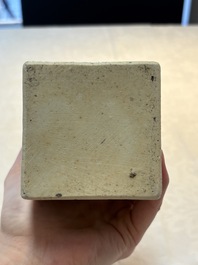 A Chinese famille verte square flask with a silver cover, Kangxi
