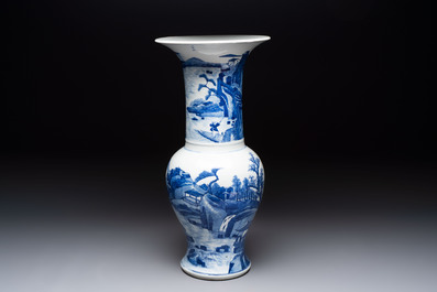 A Chinese blue and white 'riverscape' 'yenyen' vase, 19th C.
