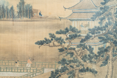 In the manner of Qiu Ying 仇英 (1494-1552): 'Mountainous landscape', ink and colour on silk, 19/20th C.