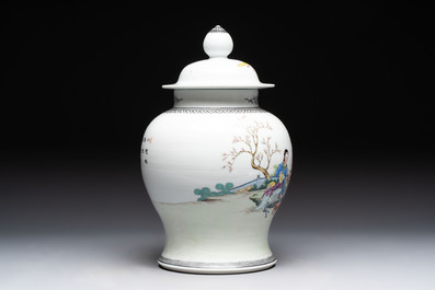 A Chinese famille rose covered vase and baluster vase, Qianlong marks, 20th C.