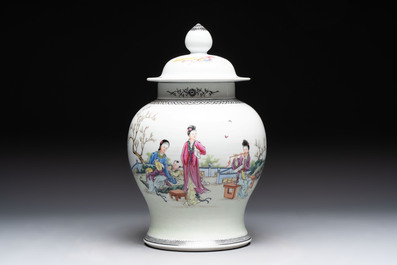 A Chinese famille rose covered vase and baluster vase, Qianlong marks, 20th C.