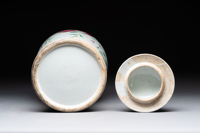 A Chinese famille rose 'nine peaches' vase and cover, 19th C.