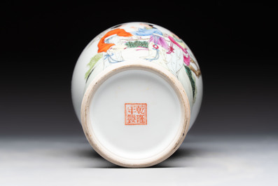A Chinese famille rose covered vase and baluster vase, Qianlong marks, 20th C.