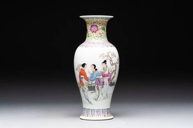 A Chinese famille rose covered vase and baluster vase, Qianlong marks, 20th C.