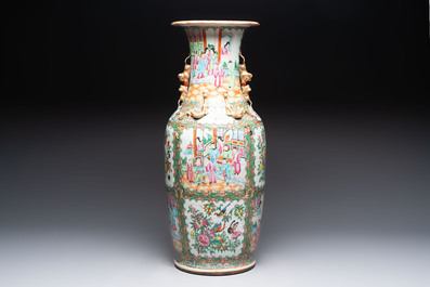 A Chinese famille rose vase and two Canton famille rose vases, 19/20th C.